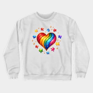 Rainbow Heart Autism Awareness Gift for Birthday, Mother's Day, Thanksgiving, Christmas Crewneck Sweatshirt